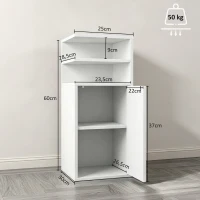 HOMCOM Juego de 2 Mesillas de Noche Dormitorio con Puerta Compartimentos Abiertos para Espacios Reducidos 25x30x60 cm Blanco(m-3)