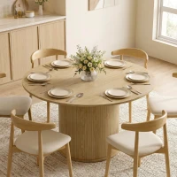 HOMCOM Table à manger ronde pour 4-6 personnes, Ø 120 x 75 cm, table de cuisine avec base cylindrique cannelée, bois naturel(m-15)