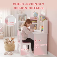 AIYAPLAY Escritorio Infantil con Silla Soporte Ajustable para Tablet Portalápices Tablero de Corcho Estantes Armarios Rosa(m-7)