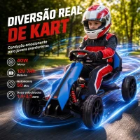 HOMCOM Go Kart Elétrico para Crianças Kart a Bateria 12V Velocidade Ajustável 3-5 km/h e Cinto de Segurança 100x58x58,5 cm Azul(m-4)