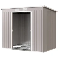 Outsunny Cobertizo de Jardín Exterior 2,42 m² 213x130x172 cm con Puerta Corredera Techo Inclinado Base y 2 Ventanas Gris Claro(m-13)