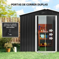 Outsunny Abrigo de Jardim de 3,6 m² 236x174x190 cm para Armazenamento de Ferramentas com Portas de Correr e 4 Janelas de Ventilação Cinza(m-5)