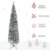 HOMCOM Árbol de Navidad Estrecho 270 cm Árbol Navideño Nevado con 1014 Ramas y Soporte de Metal para Salón Verde y Blanco(m-4)
