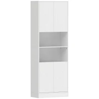 HOMCOM Alacena de Cocina Alta con 4 Puertas con Bisagras de Cierre Suave Estantes Ajustables 2 Compartimentos Abiertos Blanco(m-1)