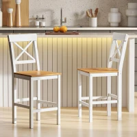 HOMCOM Conjunto de 2 Bancos de Bar de Madeira com Encosto e Apoio para os Pés Estilo Rústico para Cozinha 41x46x97.5 cm Natural(m-8)