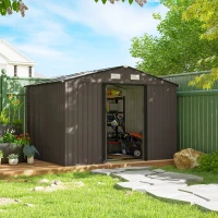 Outsunny Abrigo de Jardim 277x195x192 cm  Metálico para Armazenamento de Ferramentas com Base de Reforço Incluída Madeira(m-9)