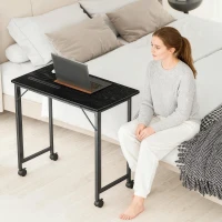HOMCOM Birou Pliant 80 x 52 cm, Birou pentru Calculator pe Roți cu Fantă pentru Dispozitiv, Montaj Ușor, Negru(m-5)