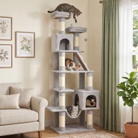 PawHut Arranhador para Gatos 204 cm Multinível com 2 Tocas Rede 2 Camas Postes de Sisal e Escada Cinza Claro(m-10)