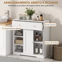 HOMCOM Armário de Casa de Banho Estreito com Gaveta 2 Portas e 3 Prateleiras Abertas 80x30x80,2 cm Branco Texturado(m-4)