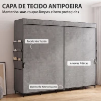 HOMCOM Roupeiro de Tecido com 5 Varões 5 Prateleiras 6 Bolsos Laterais Fecho de Correr Estrutura em Aço 212x45x167 cm Cinza(m-5)