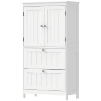 HOMCOM Armário de banheiro com 2 gavetas, autoportante, com prateleira ajustável e portas com acabamento lamelado, Branco(m-7)