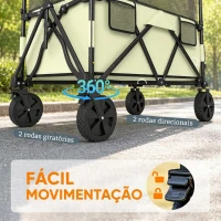 Outsunny Carrinho de Transporte Dobrável 180 L com Guiador Ajustável e Laterais Extensíveis Carga 120 kg para Jardim Praia Cáqui(m-6)