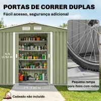 Outsunny Abrigo de Jardim 4,83m² 277x195x192cm Abrigo Metálico para Armazenamento de Ferramentas com Base de Reforço Incluída Verde Claro(m-5)