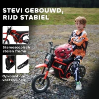 HOMCOM Elektrische Kindermotorfiets, 24V met Toeter en Verlichting, Draaigashendel, 8-16 km/u, 8-12 Jaar, Rood(m-9)
