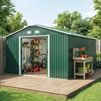 Outsunny Abrigo de Jardim Metálico 340x386x200cm Abrigo para Armazenamento de Ferramentas com Base de Reforço Incluida Verde(m-10)