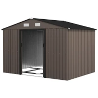 Outsunny Abrigo de Jardim 277x195x192 cm  Metálico para Armazenamento de Ferramentas com Base de Reforço Incluída Madeira(m-11)