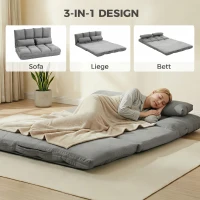 HOMCOM Bodenstuhl Bodensessel mit Liegefunktion Verstellbarer Rückenlehne Sitzkissen Relaxsessel zum Fernsehen, Lesen Meditationsstuhl Lazy Sofa Lesesessel für Meditation Yoga Büro Grau(m-5)