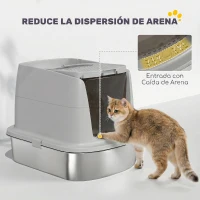 PawHut Arenero para Gatos de Acero Inoxidable L con Tapa Abatible Pala Metálica Bolsa Desodorizante Fácil Limpiar Gris Claro(m-6)