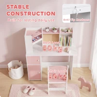 AIYAPLAY Bureau Enfant avec Chaise, Table d'Étude, Support de Tablette Réglable, Porte-Stylos, Panneau en Liège, 5-12 ans, Rose(m-8)