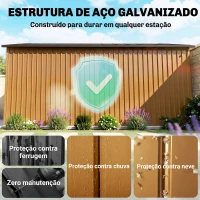 Outsunny Caseta de Jardim Exterior, 12,4 m² 340x386x200 cm Abrigo de Jardim Metálico com Portas Duplas com Fechadura, Kit de Fundação e Ventilação para Armazenamento de Bicicletas, Cor Ocre Escuro(m-4)