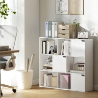 HOMCOM Bibliothèque étagère de rangement 9 cubes avec 3 portes et 6 compartiments ouverts, 106 x 24 x 95 cm, blanc(m-10)