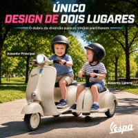 AIYAPLAY Mota Elétrica Infantil VESPA com 2 Assentos, Arranque Suave, Luz, Música, USB e Arrumação, Creme(m-5)