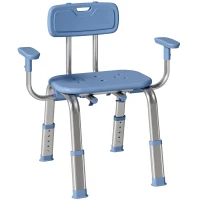 HOMCOM Cadeira de Duche para Pessoas Idosas com Apoio de Braços Ajustável Antideslizante e Altura Ajustável 60-70x52x62-72 cm Azul(m-1)