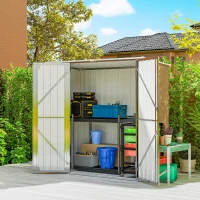 Outsunny Abrigo de Jardim Exterior Metálico 1,37 m² 163x89x163 cm com Telhado Inclinado, Portas com Fecho e Luvas Castanho(m-11)