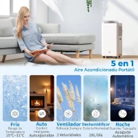 HOMCOM Aire Acondicionado Portátil 12000 BTU 5 en 1 Enfriamiento Deshumidificador Ventilador Temporizador para 35 m² Blanco(m-4)
