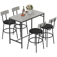 HOMCOM Ensemble table de bar avec tabourets, table haute bar et 4 tabourets, structure en acier, 110 x 55 x 90 cm, blanc(m-11)