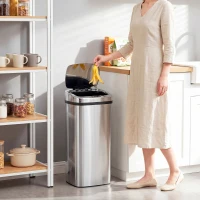 HOMCOM Sensor Mülleimer 50L Automatik Mülleimer mit Bewegungssensor, Wasserdichter Abfalleimer für Büro, Schlafzimmer, Küchen Edelstahl Silber(m-8)