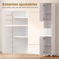 HOMCOM Armario Alto de Baño Mueble de Baño Estrecho Alto Brillo con Cajón Compartimento Abierto y Estantes Ajustables Blanco(m-5)