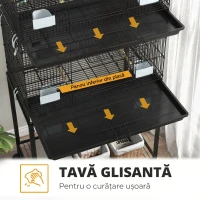 PawHut Cușcă pentru Păsări din Oțel și PP, Design Suprapus cu Stinghii, Leagăne și Scărițe, 77x46x164 cm, Negru(m-4)