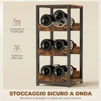 Portabottiglie HOMCOM, scaffali ondulati, piedini regolabili, marrone rustico, nero.(m-5)