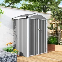 Outsunny Cobertizo de Jardín Exterior 1,1 m² 133x87x178 cm con 2 Puertas Abatibles Techo a Dos Aguas y Guantes Gris Plateado(m-9)