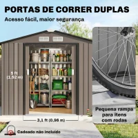 Outsunny Abrigo de Jardim 213x130x185 cm Abrigo de Jardim Metálico de Exterior com 2 Portas Deslizantes e 4 Janelas Marrom(m-5)