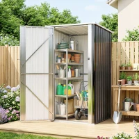 Outsunny Cobertizo de Jardín Exterior 0,69 m² 83x89x163 cm con Techo Inclinado Puerta con Cerradura Incluye Guantes Gris Oscuro(m-2)
