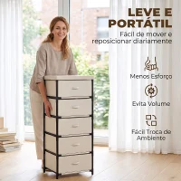 HOMCOM Cómoda de Quarto com 5 Gavetas em Tecido e Estrutura de Aço Gaveteiro para Sala Escritório Bege(m-6)