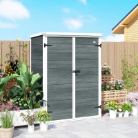 Outsunny Abrigo de Jardim 0,81 m² 134x68,5x170 cm em Plástico com Solo 2 Prateleiras Dobráveis Portas Duplas com Fecho Cinzento(m-9)