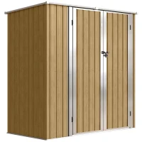 Outsunny Cobertizo de Jardín Exterior Metálico 1,37 m² 163x89x163 cm con Techo Inclinado, Puertas con Pestillo y Guantes Marrón(m-1)