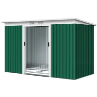 Outsunny Cobertizo de Jardín 280x130x172 cm Caseta de Exterior Metálica para Almacenamiento de Herramientas Verde Oliva(m-12)