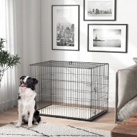 PawHut Gaiola Dobrável para Cães com Almofada, Portas e Tabuleiro Removível, 90 x 57,5 x 62 cm, Preto e Bege(m-10)
