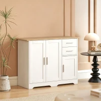 HOMCOM Buffet salon, meuble de rangement avec 2 tiroirs, 3 portes et étagère réglable, 100 x 40 x 78 cm, blanc et bois naturel(m-2)