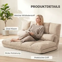HOMCOM 2-in-1 Bodensessel, Rückenlehne, Verstellbar, 102 x 73 x 60 cm, Beige(m-6)