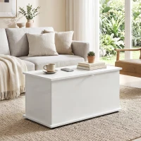 HOMCOM Coffre de Rangement, Banc de Rangement avec Couvercle Rabattable et Charnières de Sécurité, 80 x 40 x 45 cm, Blanc(m-7)
