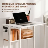 HOMCOM Faltbarer Schreibtisch, zum Beistelltisch umwandelbar, offenes Regal, Weiß(m-5)