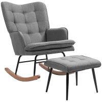 HOMCOM Schommelstoel met Voetenbank, Comfortabel, Tot 130 kg, Linnenlook, 64x89x90cm, Donkergrijs(m-14)