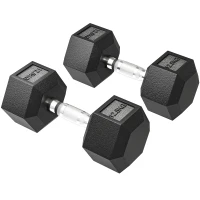 HOMCOM Set de 2 Mancuernas Hexagonales de 2 x 12,5 kg de Hierro Fundido Recubiertas en Goma para Entrenamiento en Casa Gimnasio(m-11)