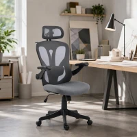 HOMCOM Sedia da Ufficio Ergonomica con Braccioli Ribaltabili, Poggiatesta e Appendiabiti, Grigio Scuro(m-9)
