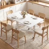 HOMCOM Table à Manger Pliante sur Roulettes pour 4-6 Personnes 120 cm, Roues avec Freins, 2 Abattants, Style Industriel, Blanc(m-15)